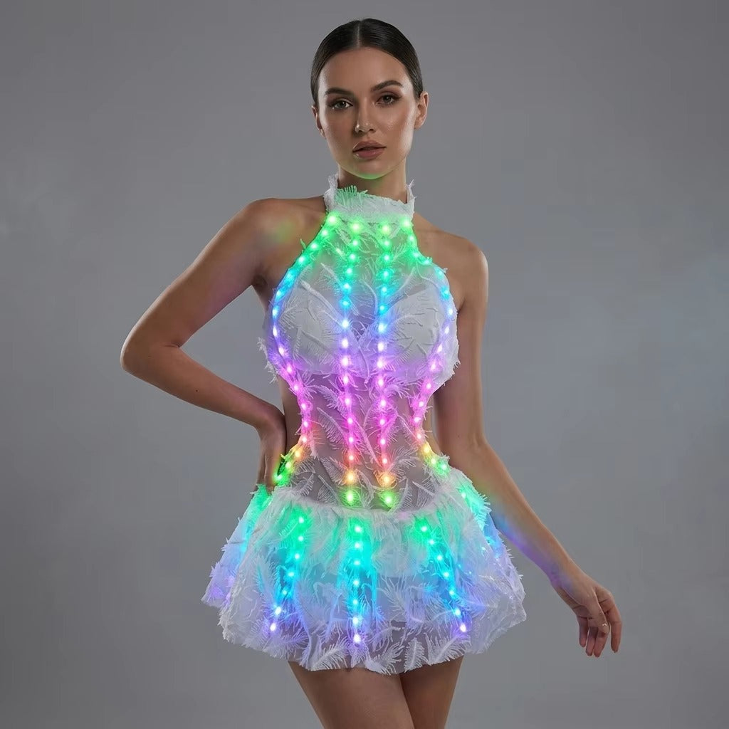 Colorful White LED Skirt Party Dress
