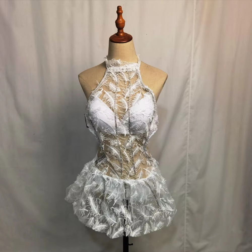 Colorful White LED Skirt Party Dress